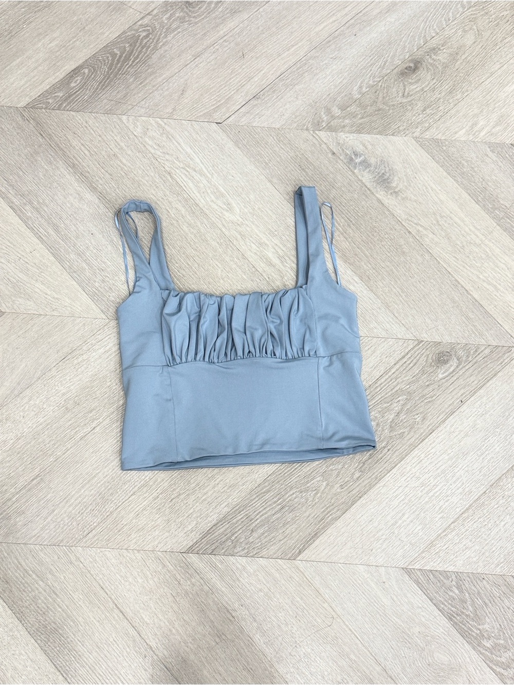 Skylar + Madison Light Blue Ruched Square-Neck Crop Top
